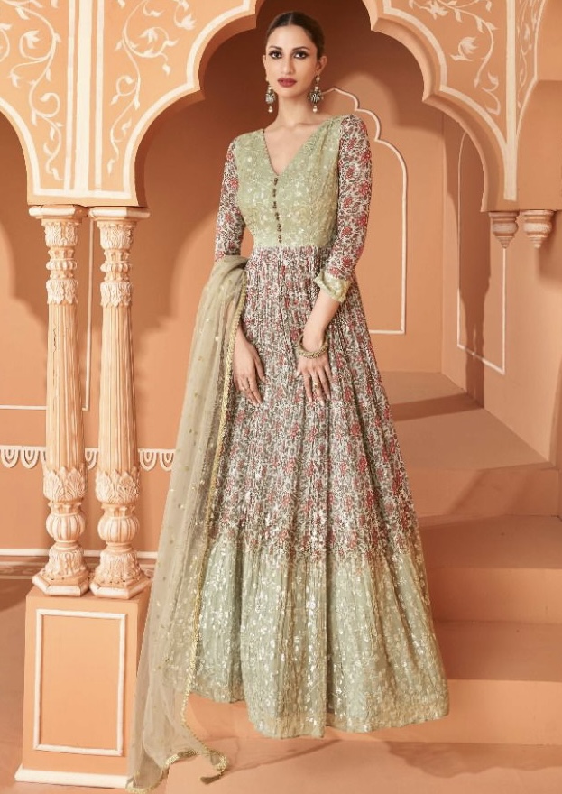 Mint Green Net Embroidered Anarkali Suit Salwar Kameez Designer