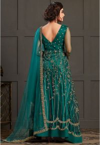 Teal Green Net Embroidered Anarkali Suit Salwar Kameez Top 20 Salwar