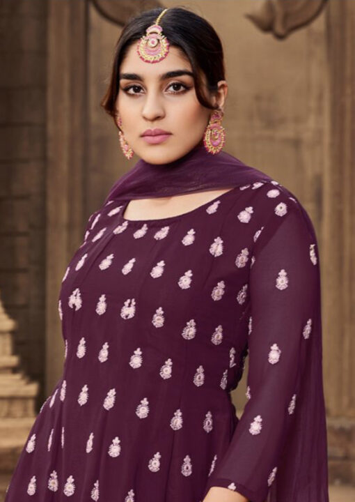 Burgundy Georgette Embroidered Sharara Suit - Salwar Kameez Designer ...