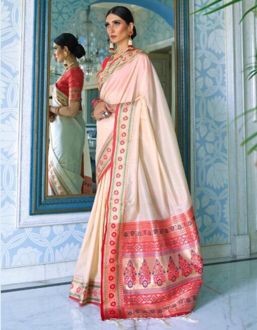 Traditional Cream Katriya Silk Saree