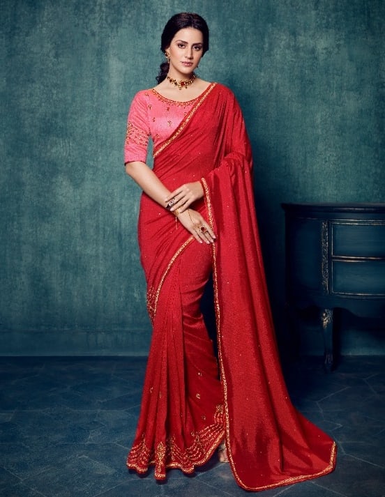 Red Silk Saree With Pink Blouse Sarees Designer Collection