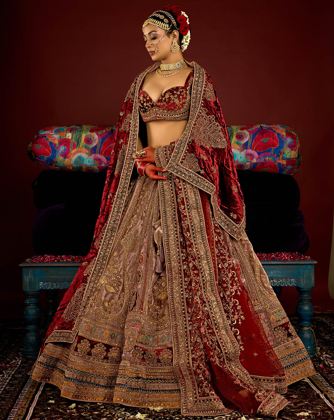 Chiku Colour Embroidered net unstitched lehenga-choli With Blouse Piece -  Fashion Diwani - 794619