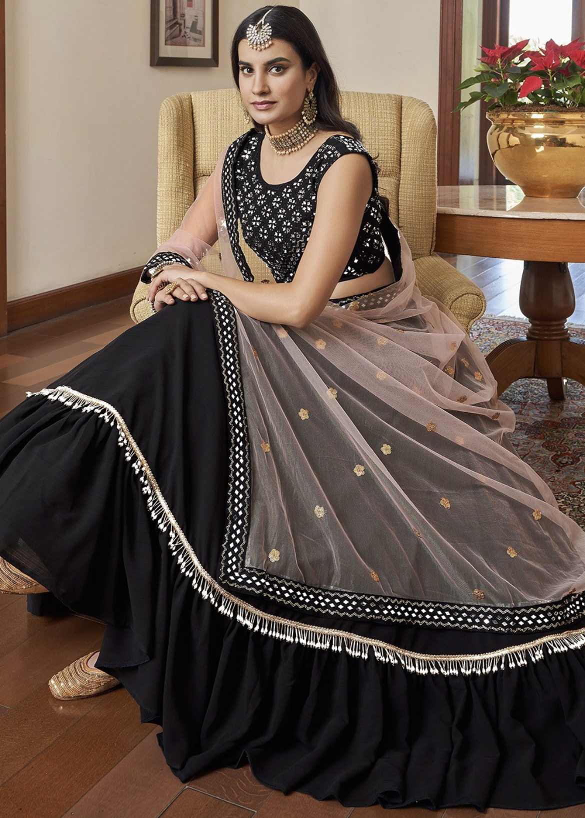 Black Colour & Sequence 9mm Work Embroidered Party Wear Lehenga choli