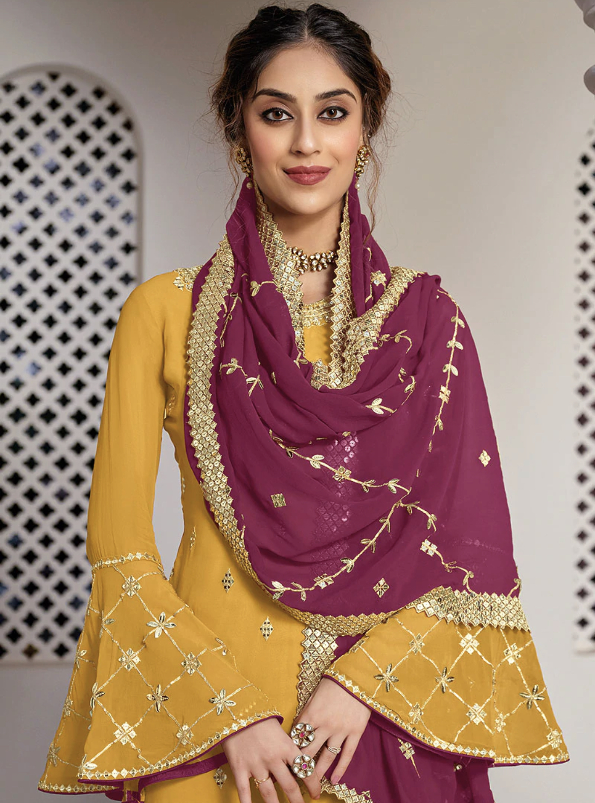 Yellow Zari Embroidered Gharara Suit - Salwar Kameez Designer Collection