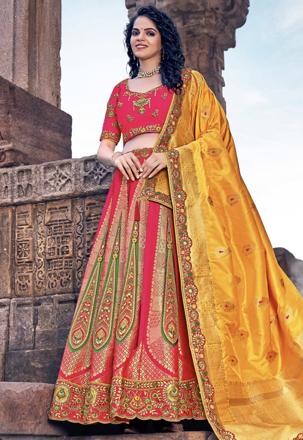 Buy Luxurious Orange Embroidered Banarasi Silk Designer Lehenga Choli From  Zeel Clothing.