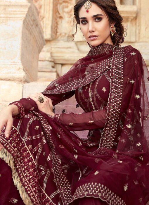 Maroon Embroidered Sharara Suit - Salwar Kameez, top 20 salwar kameez ...