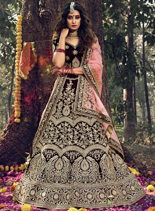 Buy Playful Pista Lehenga Online in the UK @Mohey - Lehenga for Women