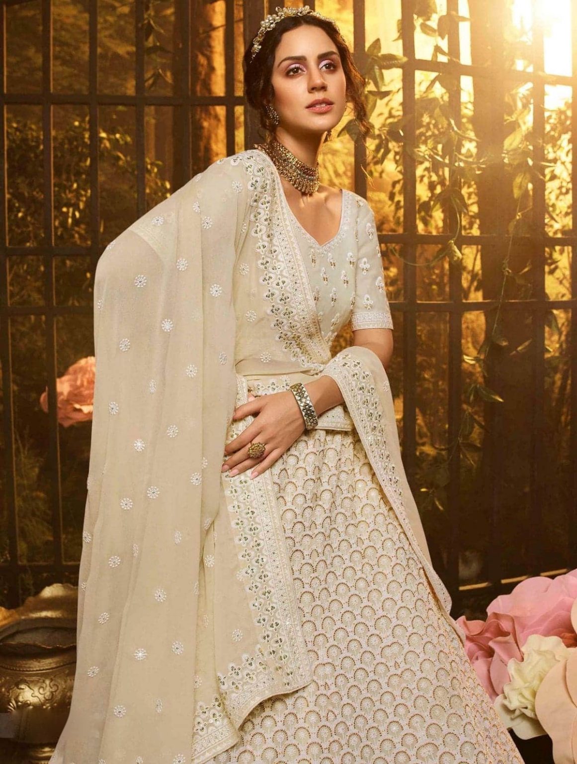 White Georgette Embroidered Bridal Lehenga Choli - Lehengas Designer ...