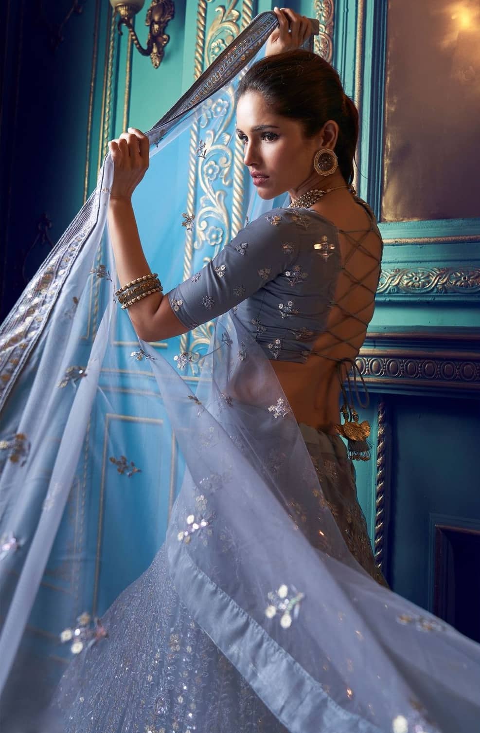 Grey Soft Net Sangeet Lehenga Choli Lehengas Designer Collection 2320