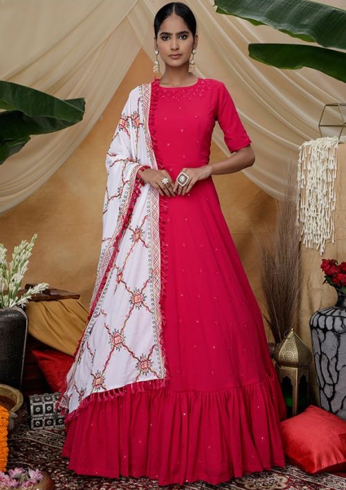 Pink Embroidered Georgette Anarkali Gown - Salwar Kameez Designer ...