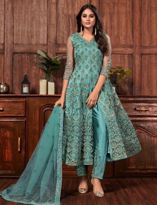 Anya Blue Front Slit Anarkali Suit - Salwar Kameez Designer Collection