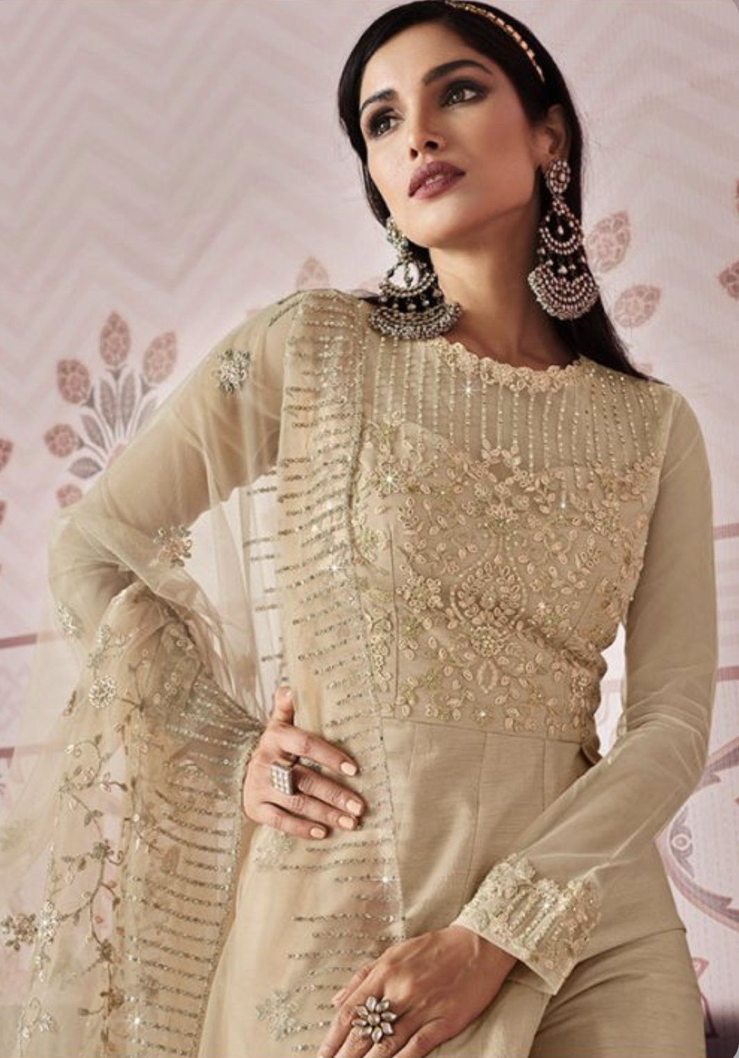 Beige Art Silk Embroidered Anarkali Suit - Salwar Kameez Designer ...