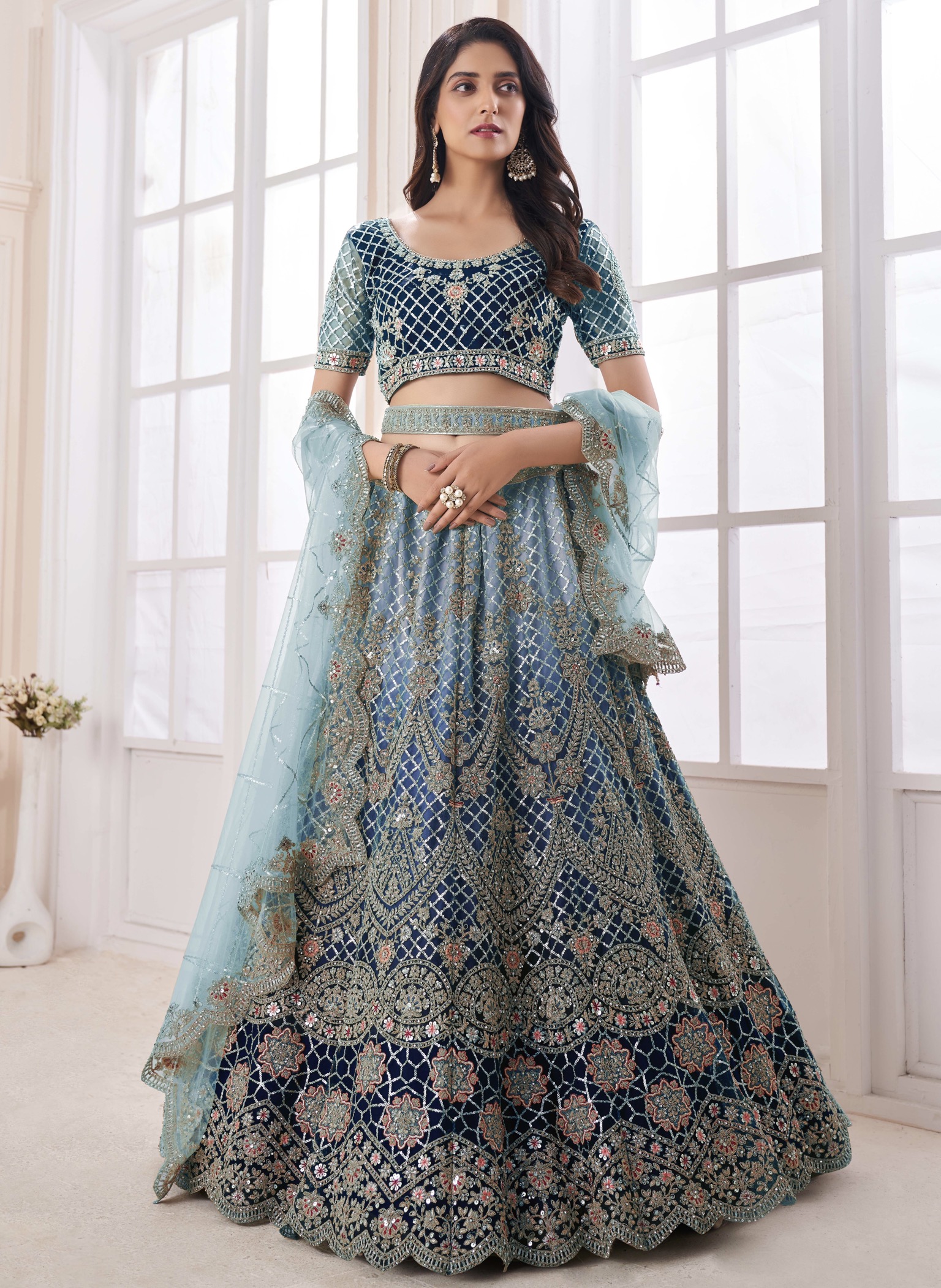 Blue Heavy Embroidered Bridal Lehenga Choli