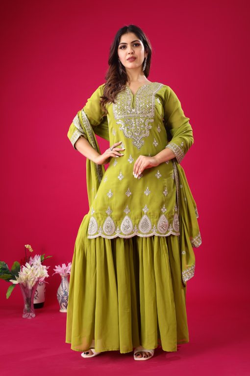 Designer Lite Green Color Partywear Dress in Georgette Fabric