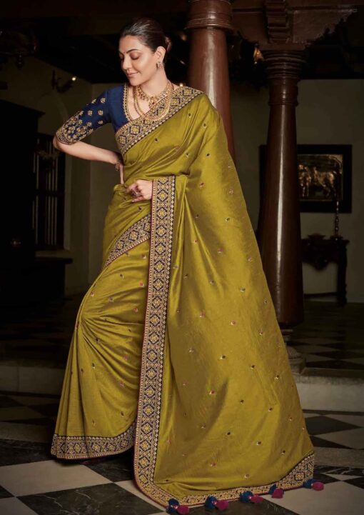 Mustard Embroidered Fancy Fabric Saree - Sarees Designer Collection