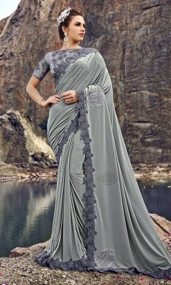 Black Swarovski Work Party Wear Saree