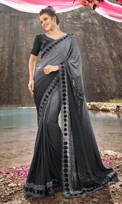 Black Swarovski Work Party Wear Saree