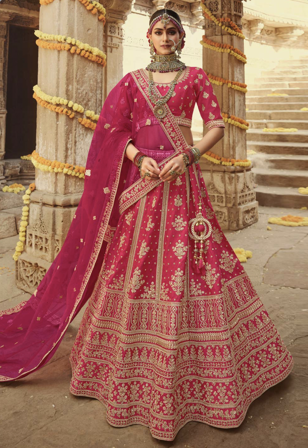 Buy Rani Pink Double Dupatta Lehenga Set by ANGAD SINGH at Ogaan Online  Shopping Site