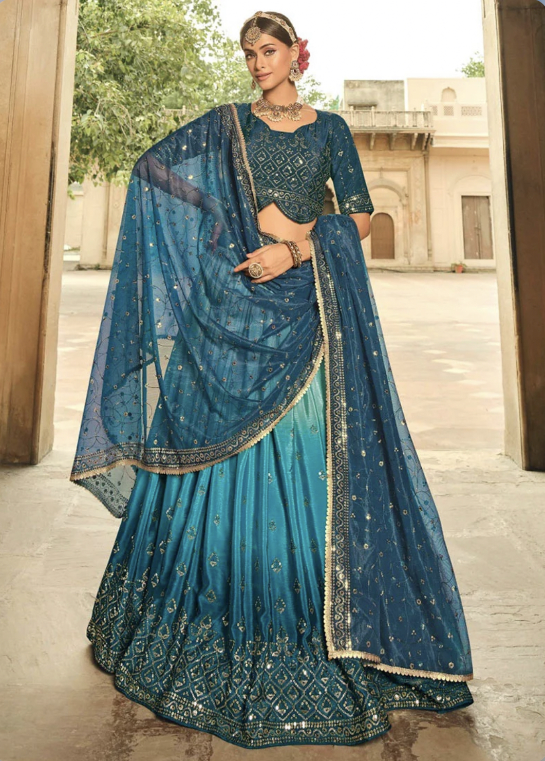 Teal Color Wedding Designer lehenga choli for Women - sethnik.com