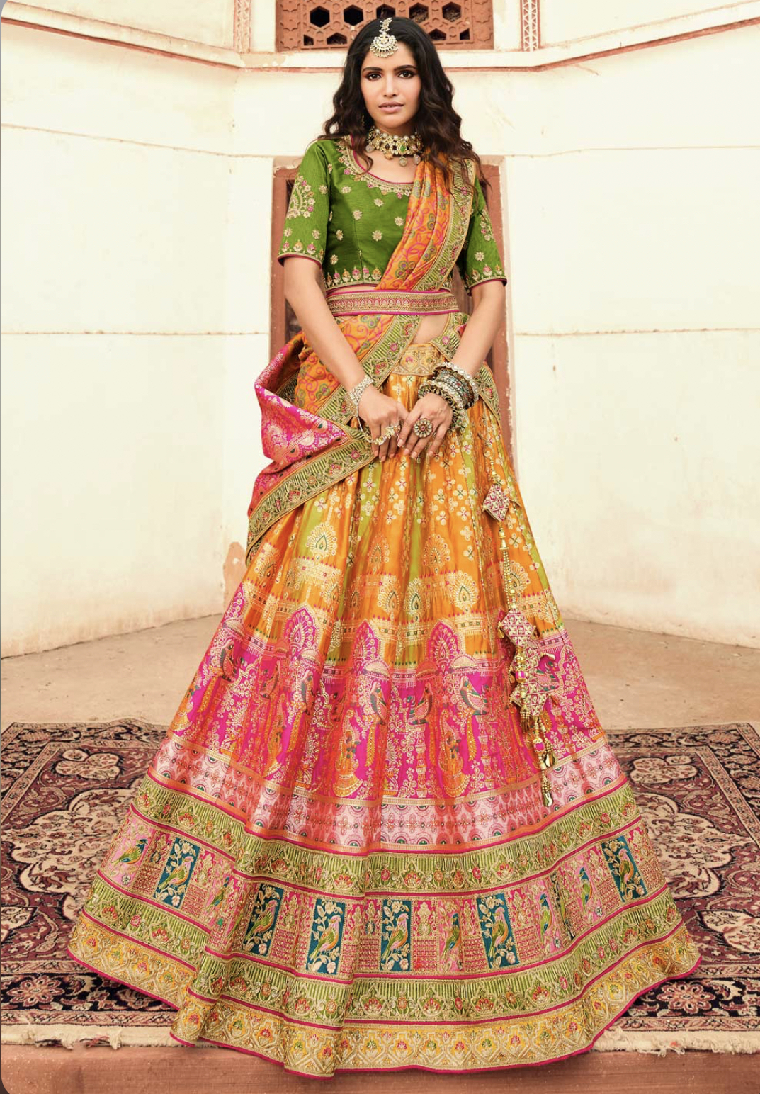 Mustard and Red Color wedding Colletion Lehenga Choli :: MY SHOPPY LADIES  WEAR