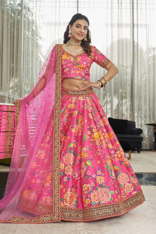 Modern Floral Lehenga Choli For Wedding Function in Pink color