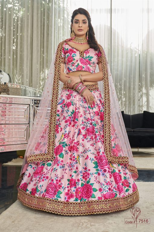 Modern Floral Lehenga Choli For Wedding Function in Lite Pink color