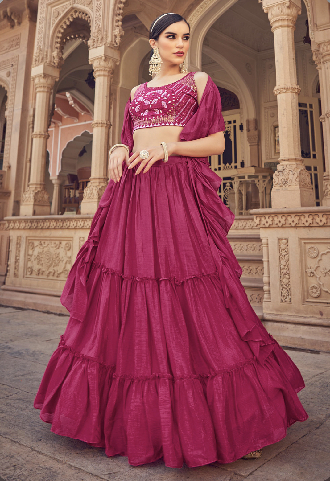 Flaunt Baby Pink Colour Beautiful Designer Ruffle Lehenga Choli –