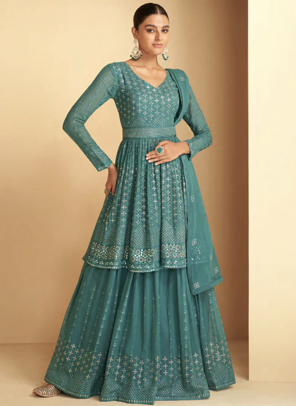 Turquoise Georgette Designer Sharara Suit - Salwar Kameez Designer ...