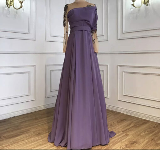 Purple Sheer Back Luxury A-Line Evening Dress - Evening Dresses, Made ...
