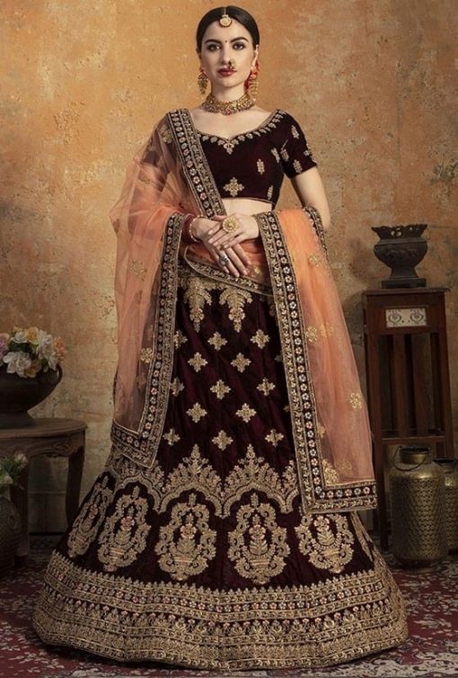 Maroon Bridal Wear Velvet Lehenga Choli