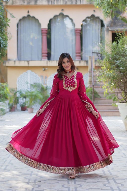 These Stunning Outfit Made From Faux Blooming And Sequins Embroidered Work in Pink Color