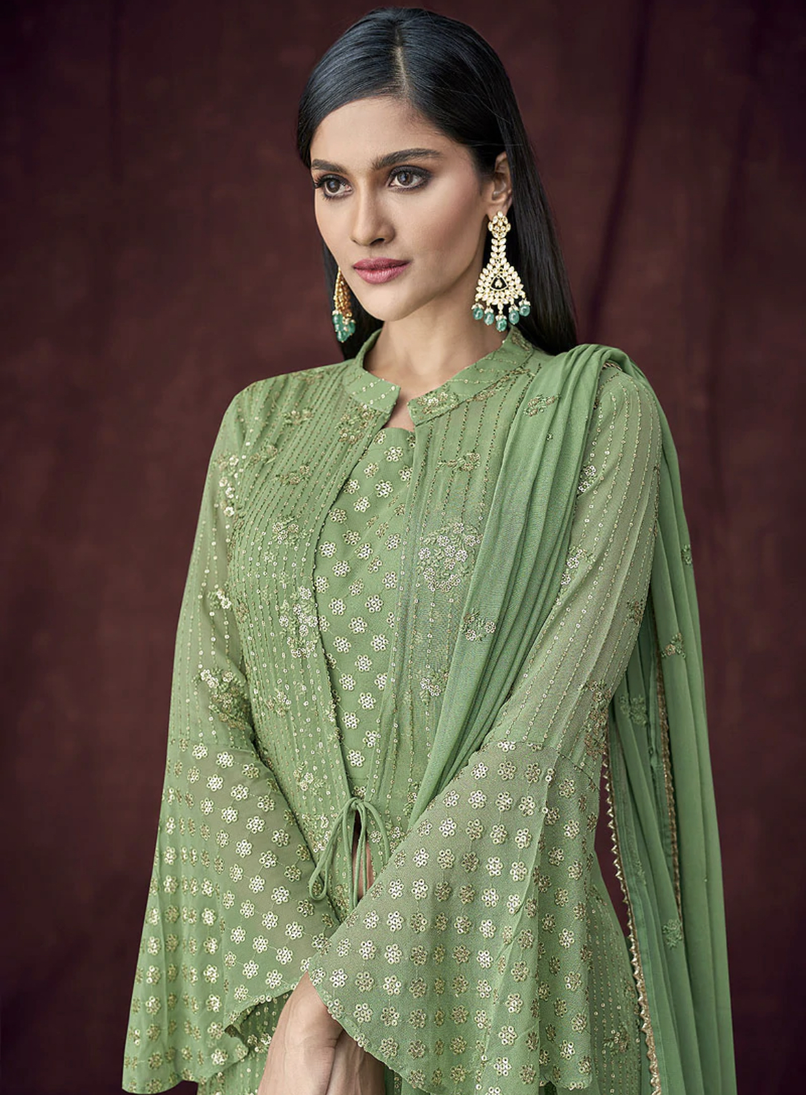 Pista Green Jacket Style Lehenga Suit - Lehengas Designer Collection