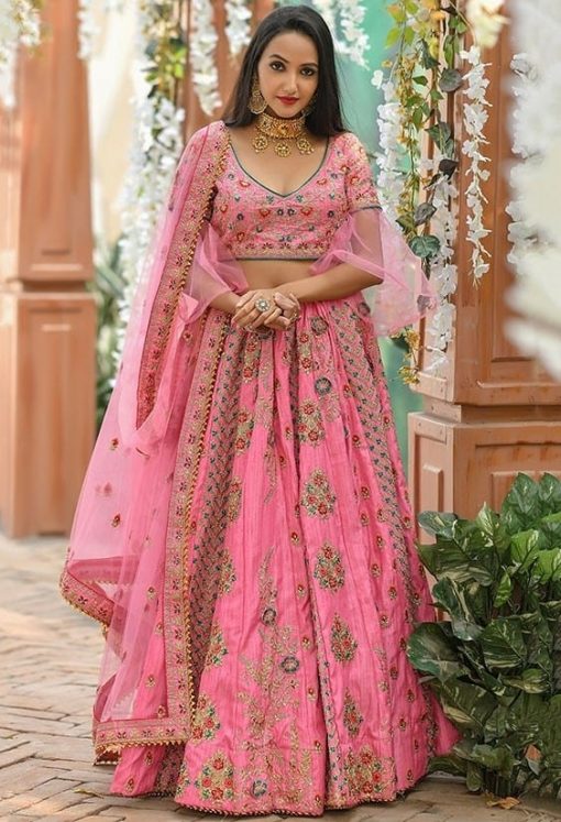 Pink Art Silk Designer Lehenga Choli