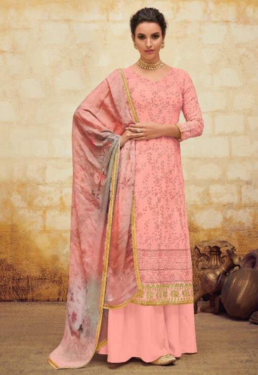 Pink Faux Georgette Palazzo Suit