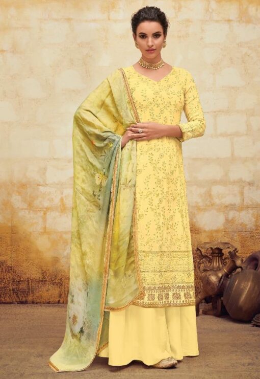 Yellow Faux Georgette Palazzo Suit