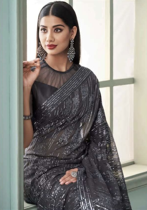 Grey Georgette Party Wear Saree - Sarees Designer Collection