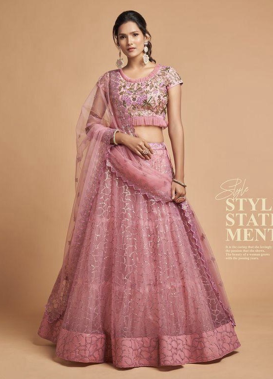 Blush Pink Net Sangeet Lehenga Lehengas Designer Collection 