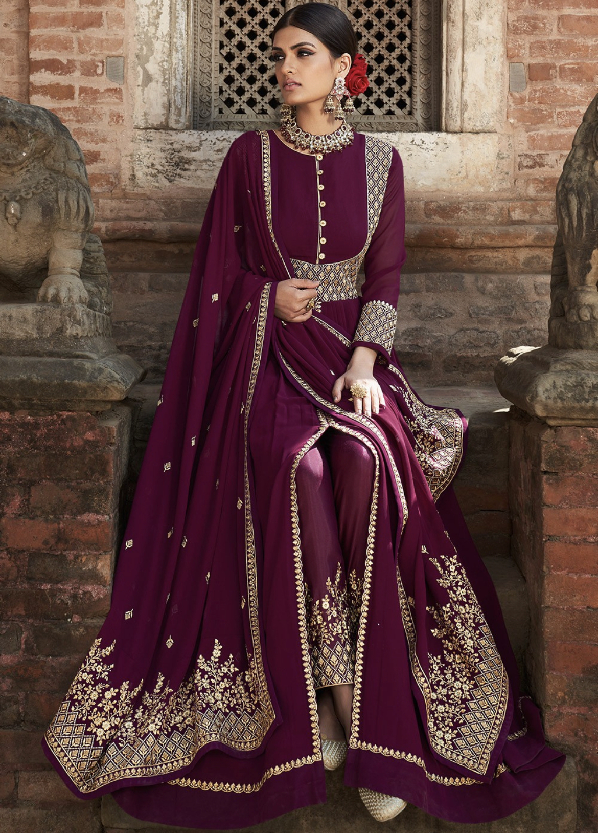 Purple Front Slit Anarkali Suit