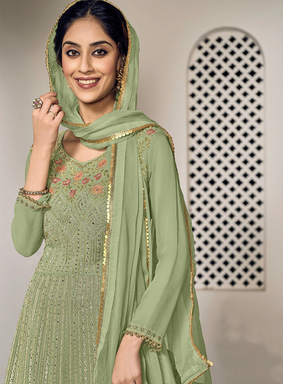 Pista Green Zari Embroidered Gharara Suit - Salwar Kameez Designer ...