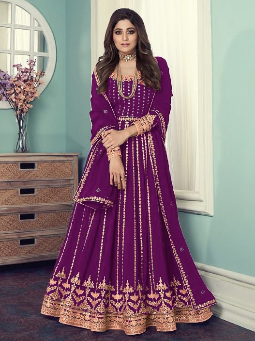 Purple Sequin Embroidered Anarkali Suit - Salwar Kameez Designer Collection