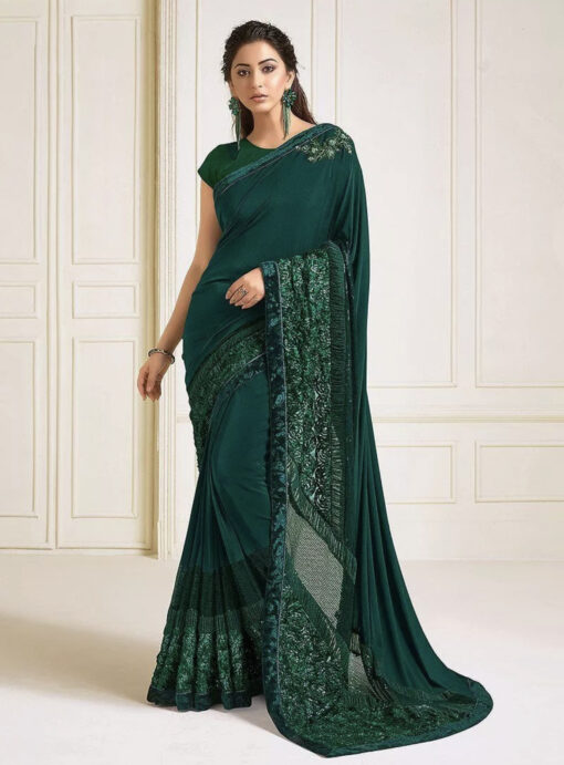 Dark Green Lycra Party Wear Saree - Sarees Designer Collection