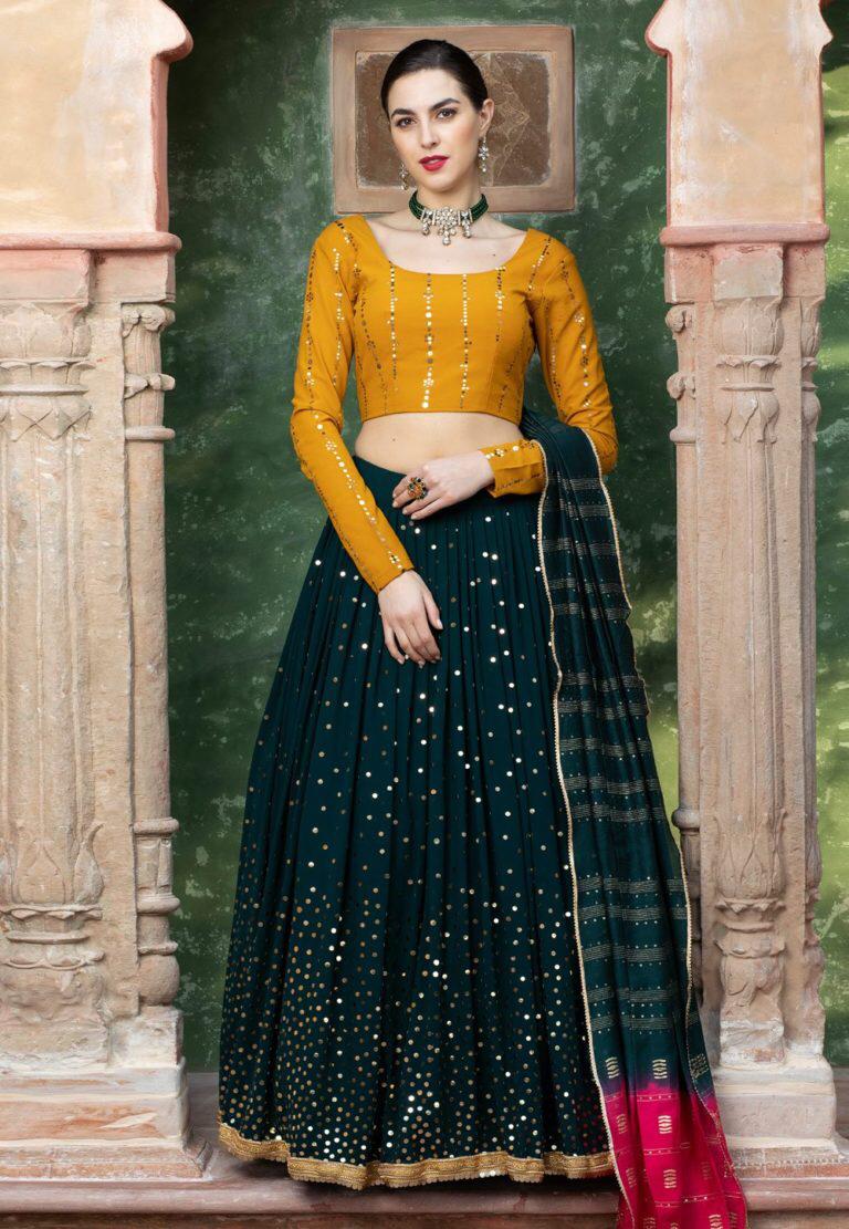 Dark Green Sequence Embroidered Lehenga Choli Lehengas Designer Collection 6155