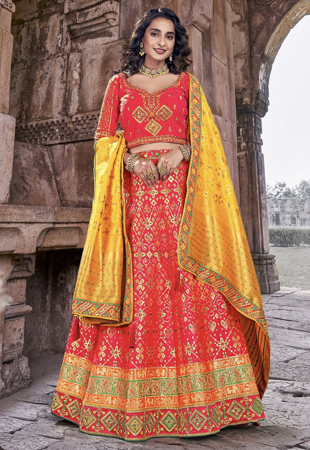 Buy Yellow Silk Twill Embroidered Sequins Arzoo Bridal Lehenga Set For  Women by Moledro Online at Aza Fashions.