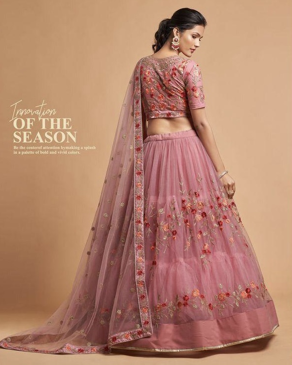 Pink Net Sangeet Lehenga Choli