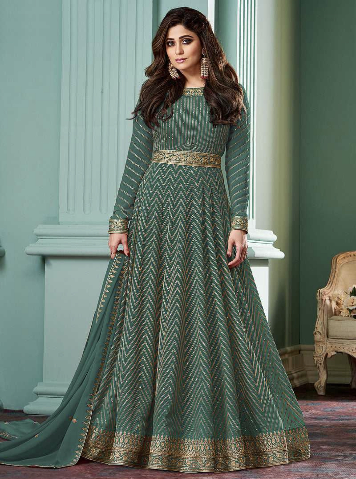 Green Embroidered Floor Length Anarkali Suit - Salwar Kameez Designer ...