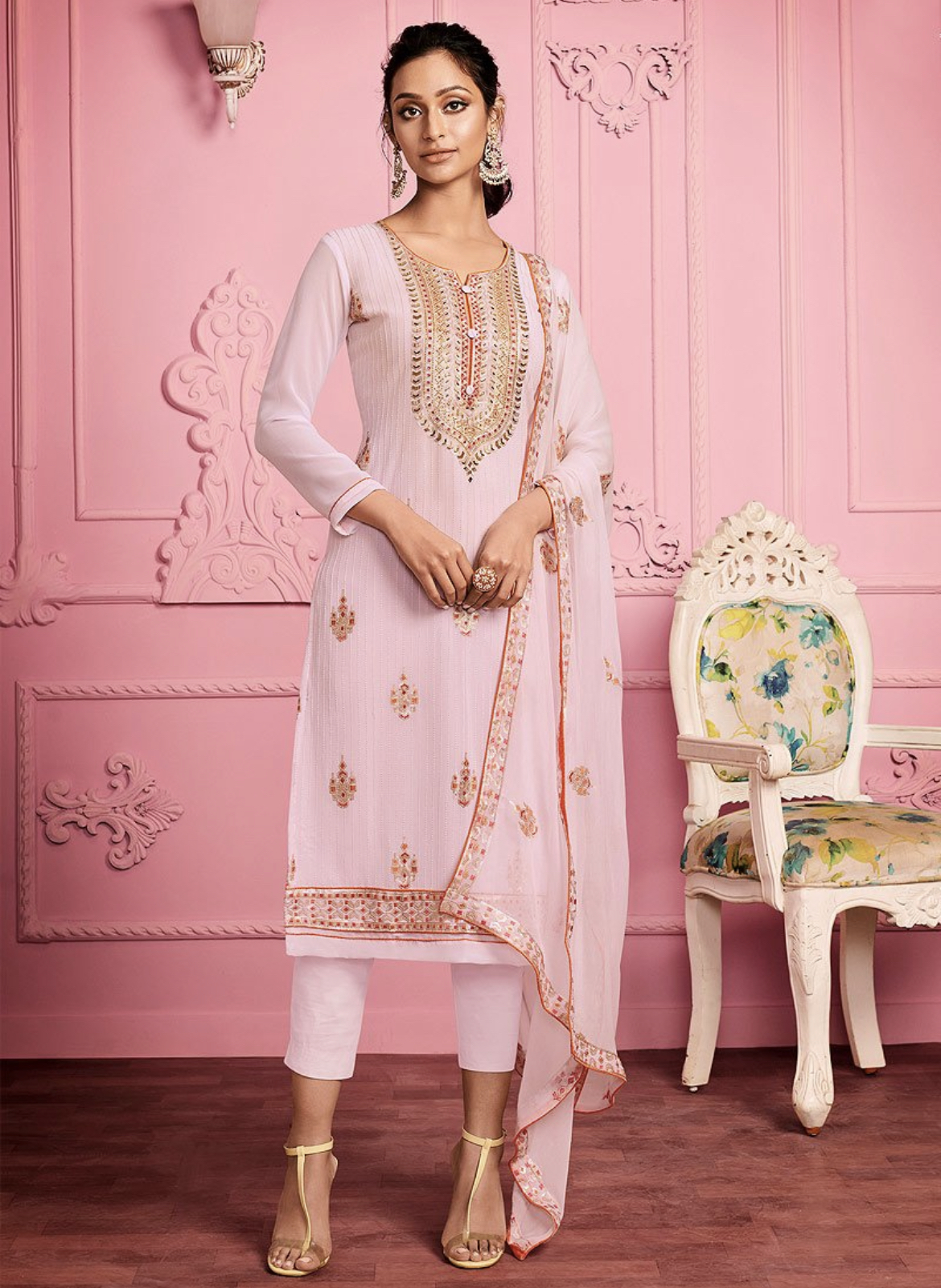 Blush Pink Embroidered Pakistani Pant Suit - Salwar Kameez