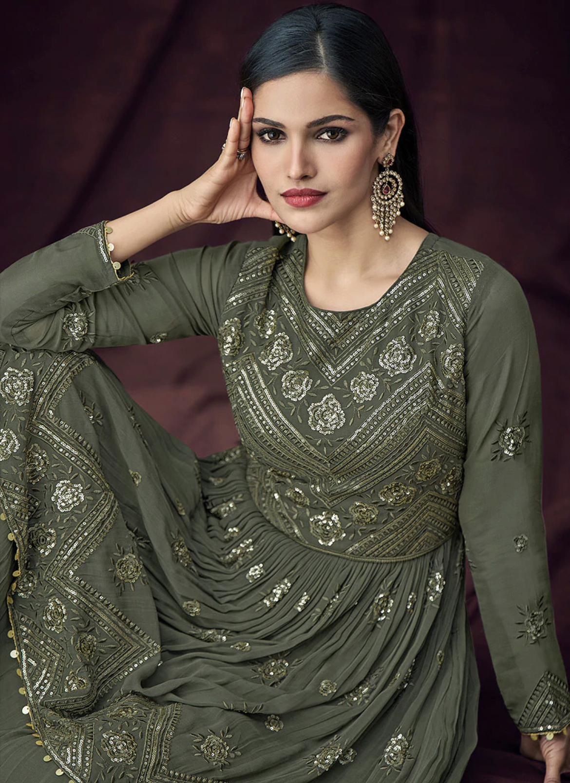 Olive Green Peplum Style Lehenga Suit - Lehengas Designer Collection