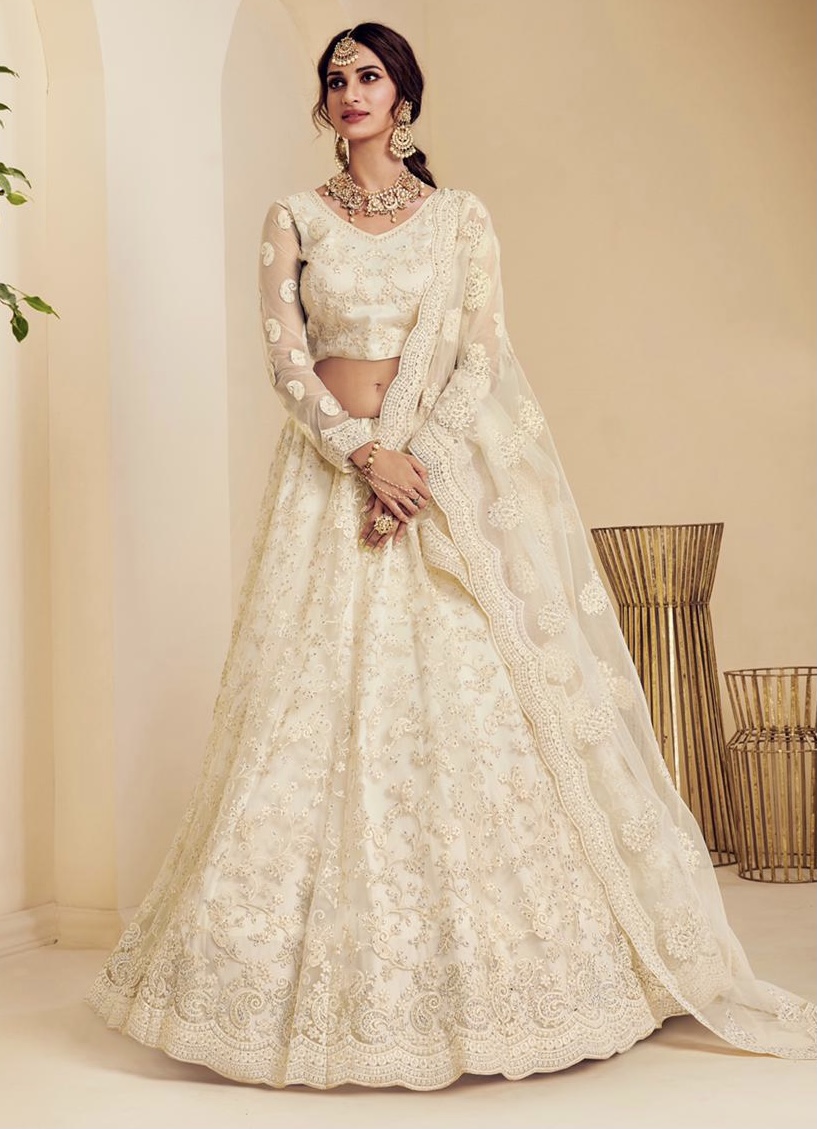 TRENDMALLS Women's Embroidered Georgette Lehenga Choli for Women II White  Lehenga II II Designer II New I Bridal II Bollywood II Letest II Stylish II Lehenga  Choli for women II Free Size :