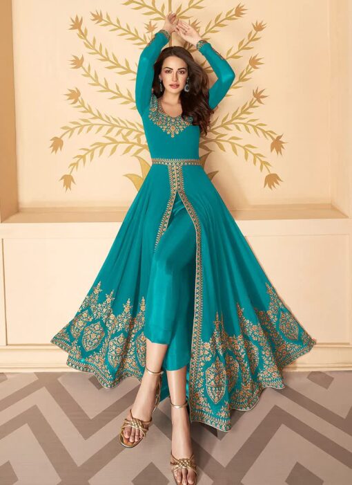Turquoise Front Slit Anarkali Suit Salwar Kameez Top 20 Salwar Kameez Designer Collection