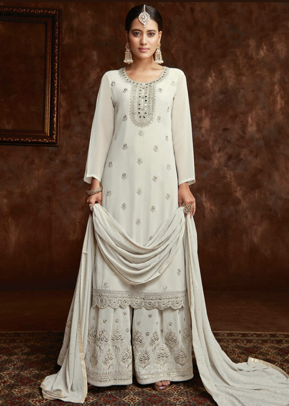 Off White Pakistani Salwar Kameez - Salwar Kameez Designer Collection